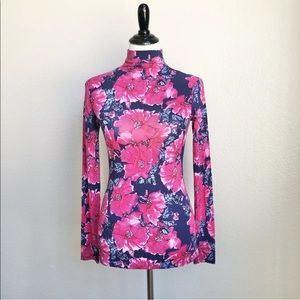 Aritzia Babaton Floral Turtleneck Top Size XS Pink Blue Women's